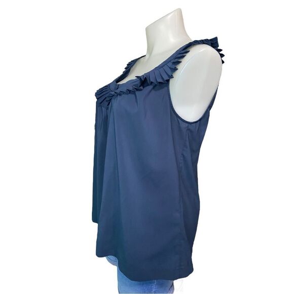 Avenue Navy Blue Sleeveless Ruffle Button Flowy Shirt Plus Size 18/20 - Picture 7 of 11